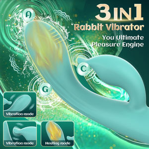 Doppelkopf-Vibrationsmassagegerät mit Heizfunktion, G-Punkt- und Klitoris-Stimulator aus Flüssigsilikon, Rabbit-<span class=keywords><strong>Vibrator</strong></span> für Frauen, Erwachsenenspielzeug - Product Image 3