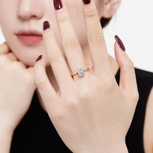 Dylam Luxury Classic 925 Sterling <b>Silver</b> Rhodium 18K Gold Plated <b>Solitaire</b> 8A Crushed Iced Out Cut Wedding Engagement <b>Rings</b> - Product Image 4