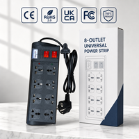 Multiprise universelle 8 voies en laiton avec voltmètre analogique, affichage de la tension, double interrupteur, prise UE à 90 degrés, usage domestique intensif