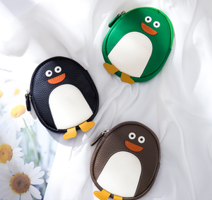 Porte-monnaie féminin mignon en forme de dessin animé, petit portefeuille, fermeture éclair, mini sac de rangement pour la monnaie, pour femmes, en cuir véritable, porte-monnaie pingouin - Product Image 4