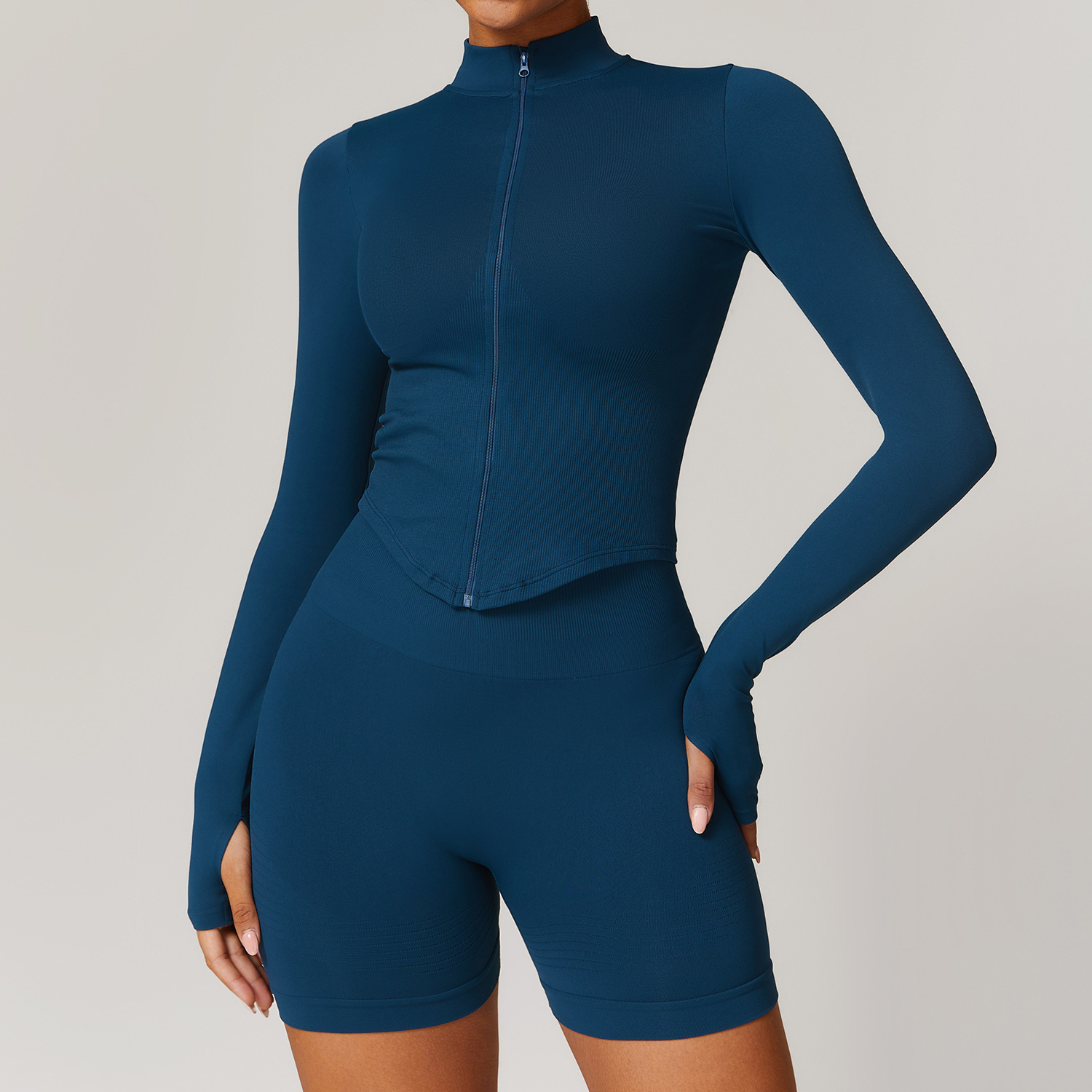 Stand Collar Zipper Long Sleeve Seamless Yoga Jacket Women Skinny Quick-Drying Clothing Outdoor Fitness Sports Tops