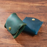 Boîte de rangement courte en cuir Crazy Horse durable, multicolore, avec fermeture à bouton vintage, petit organiseur pour pièces de monnaie, vente en gros