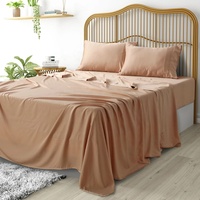 Parure de lit complète 4-en-1 100 % fibre de bambou, drap-housse ultra doux, drap plat et taies d'oreiller pour lit Queen et King Size
