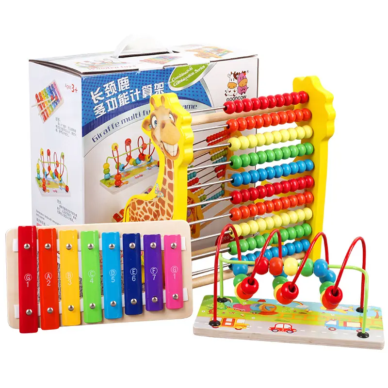 Montessori nouveau jouet de comptage 3 en 1 multifonction, girafe boulier classique en bois avec 2022 perles, 100