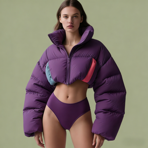 Giacca Invernale Corta da <span class=keywords><strong>Donna</strong></span> Puffer Imbottita in Morbido Softshell, di Lusso e Alta Qualità, 800FP, Moda Outdoor - Product Image 4