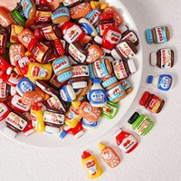 Lot de 100 miniatures de nourriture pour maison de poupée, artisanat, salade artificielle, pot de confiture, bouteille, cabochons en résine à dos plat pour Noël et Halloween