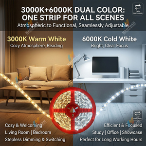 Tira de LED de Espectro Completo Ra98, 24V 18W 120D, PCB Delgado de 8mm, Sin Parpadeo, LED Individual Cortable Cada 1cm, Luz <span class=keywords><strong>para</strong></span> el Cuidado de los Ojos, <span class=keywords><strong>para</strong></span> Decoración de Gabinetes del Hogar - Product Image 3