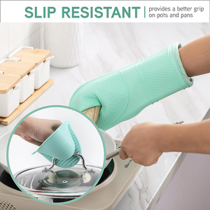 Yumuşak kapitone astar seti ile silikon fırın eldiveni takım 6 adet isıya dayanıklı eldiven 2 fırın eldiveni tutacak - Product Image 2