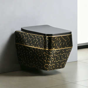 Inodoro de Pared de Estilo Medio Oriente, Lujoso, Dorado, Electrochapado, Cuadrado, de Cerámica, para Decoración de Palacios - Product Image 1
