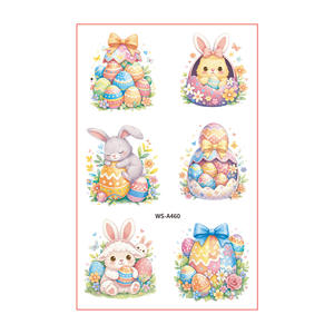 Nouveaux tatouages temporaires de Pâques pour enfants et adultes - Designs mignons de lapins et d'œufs de dessin animé, autocollants de faveurs de fête DIY pour la chasse aux œufs de Pâques - Product Image 5