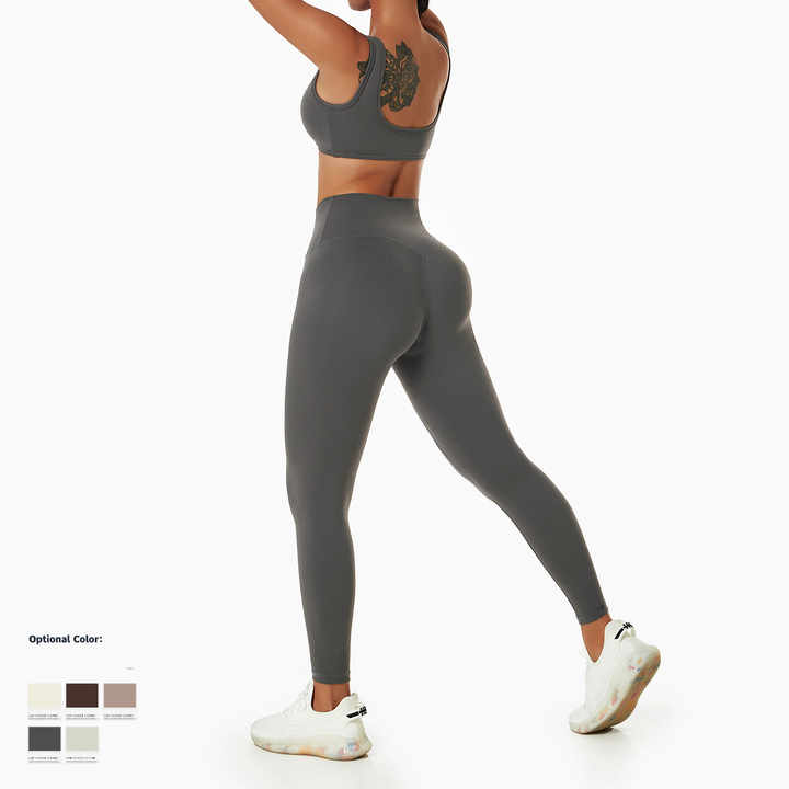 2022 New Women Workout Sets Deep Neck Sexy Sports Bra High Waist Nude Feeling Yoga Leggings Sets