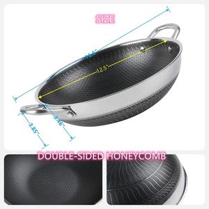 32cm 34cm Nid D'abeille Revêtement Antiadhésif Ustensiles De Cuisine Tri Plis En Acier Inoxydable Fry bar Wok Double Poignée Cuisson Soupe Pot - Product Image 2