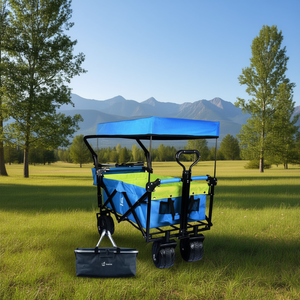 Chariot pliable Tweaves bleu 120x80x60cm avec roues tout-terrain, chariot de camping et de courses avec auvent amovible - Product Image 2