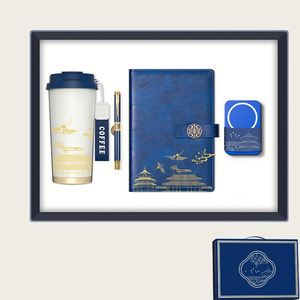 Office Practical Customized Logo UV Printed Handmade <b>Notebook</b> <b>Set</b> Coffee Cup Business Card Holder and Pen Power Gift <b>Set</b> - Product Image 1