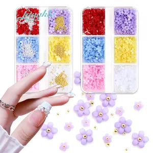 Fangkle 6cells nail art resin 3d nail charm acrylic flower for personal care