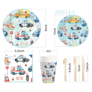 Articles de fête pour enfants DAMAI sur le thème de la voiture de police, comprenant des assiettes en papier, des gobelets, des serviettes, pour 8 invités - Product Image 6