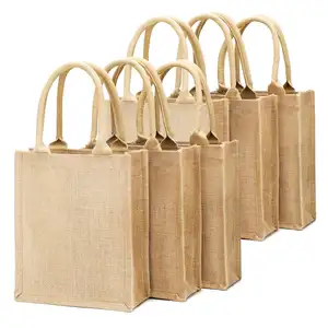 Burlap Tote Bags Bulk Laminated Interior Large Jute Tote Beach Bags Inner Zipper Pocket Jute Handles Bag