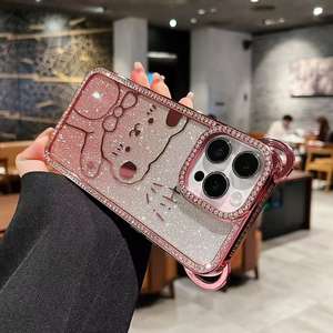 Funda galvanizada de gato TPU con borde de diamantes de imitación de cristal, funda de teléfono con cordón superior, funda de teléfono con abalorio - Product Image 4