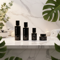 Botol Kemasan Kosmetik Serum Lotion Krim Mewah Silinder Kaca Hitam Modern Sederhana Set Tutup Sekrup Pompa Ramah Lingkungan