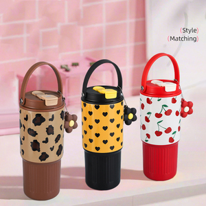 Gourde isotherme portable mignonne imprimée de 750 ml en acier inoxydable 316 avec poignée et pendentif fleur, tasse thermique de voyage - Product Image 6