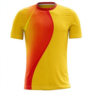 Camiseta de Fútbol Personalizada para Hombre, Degradado Amarillo y Rojo, Manga Corta, Cuello Redondo, Sublimada, Absorbe la Humedad, Ajuste Atlético, 100% Poliéster - Product Image 1