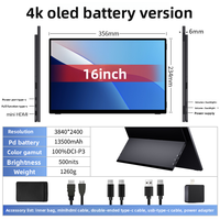 Monitor Portátil OLED Personalizado de 16 Pulgadas 4K, Monitor Pequeño para Juegos, 100% DCl-P3, Color de 1 Bit, 1ms, Extensor de Pantalla UHD para Laptop