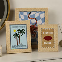 Cadre photo en rotin tressé 13x18cm avec impression Palmiers d'été et Paradis de plage, décoration murale pour la maison, les hôtels et les espaces bord de mer