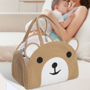 Cesta Organizadora de Pañales para Bebé de Cuerda de Algodón Ecológica, con Forma de Oso, Cesta de Almacenamiento para Guardería, Bolsa de Algodón Tejida para Pañales y Toallitas - Product Image 1