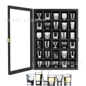 Vitrina de madera para botellas de licor, rectangular, negra, para montar en la pared, con compartimentos para almacenamiento y exhibición - Product Image 1