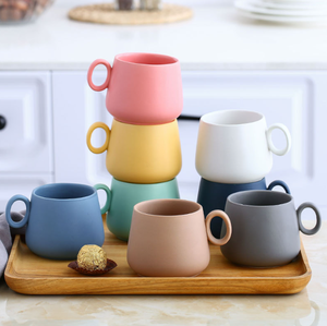 แก้วกาแฟเซรามิกสีสันสดใส ดีไซน์สร้างสรรค์ พร้อมเคลือบผิวด้าน จับถนัดมือ เหมาะสำหรับกาแฟ ลาเต้ นม และชา - Product Image 1
