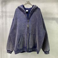 Fabricant de sweats à capuche zippés pour hommes, personnalisés avec logo, en molleton épais, style vintage délavé et vieilli, surdimensionnés et chauds.
