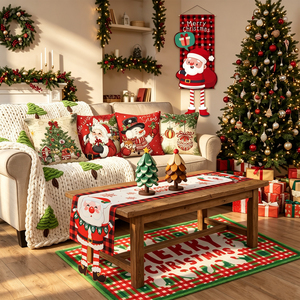 Wholesale Christmas 4Pcs Throw Pillow Covers Polyester Linen Texture Snowman Buffalo Plaid Printed Square Decor Cushion Covers - Product Image 2