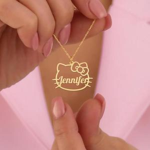 สร้อยคอพร้อมจี้รูปแมว/กระต่ายการ์ตูนน่ารัก สแตนเลสสตีลชุบทองคำขาว 18K หรือโรสโกลด์  สั่งทำได้  สำหรับเด็กผู้หญิงและผู้หญิง  สินค้ามาใหม่ - Product Image 2