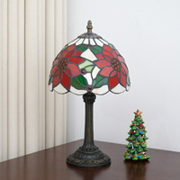 Lampe de table Tiffany avec abat-jour en verre teinté aux fleurs de Noël, lampe de chevet vintage pour chambre à coucher, salon, décoration de la maison, cadeau