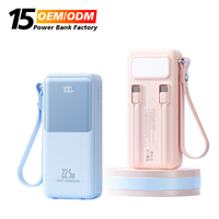 Nuevo Cargador Portátil con Logotipo Personalizado Tipo-C de Carga Rápida Bidireccional de 22.5W y 10000mAh con Cables Integrados, Banco de Energía de 20000mAh