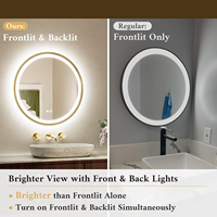 Miroir rond à LED doré avec éclairage, miroir de salle de bain éclairé à cadre métallique rond, miroir mural
