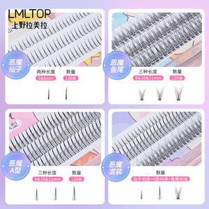 Lmltop Faux cils individuels 120 paires réutilisables en fibres importées, bande en coton noir, forme naturellement longue et fine Sy900 - Product Image 2