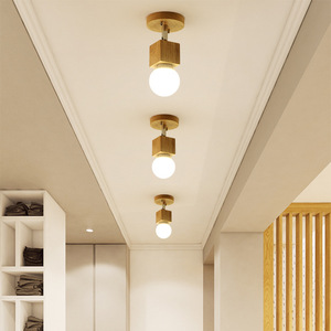 Lámpara de pared con espejo de madera nórdica, accesorio minimalista moderno E27 para pasillo, entrada, balcón - Product Image 1