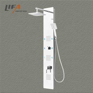 Panel de ducha de acero inoxidable montado en la esquina o en la pared del baño moderno contemporáneo con función LED - Product Image 2