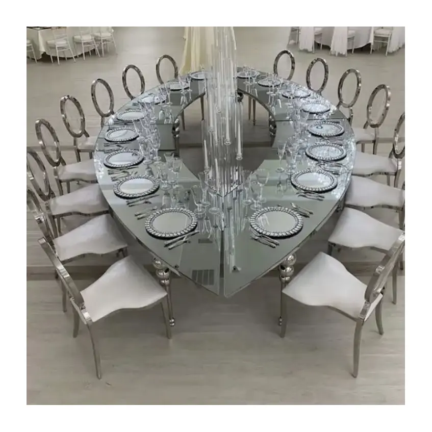 Modern yeni tasarım ayna cam üst şerit paslanmaz çelik oval yemek masası düğün ve olay için