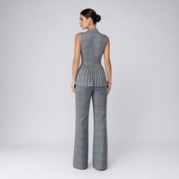 Ensemble 2 pièces élégant pour femme : Gilet plissé sans manches à col en V et pantalon évasé taille haute boutonné, anti-plis, à double boutonnage