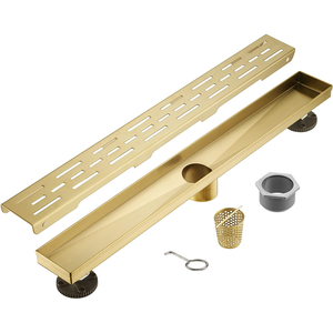 Moderno Scarico Doccia Lineare Sottile in Acciaio Inox 304 Dorato Spazzolato Antiodore, 60cm 24 Pollici, per Inserimento Piastrelle - Product Image 1