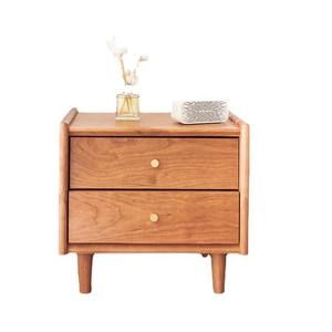 Table de chevet nordique en bois massif, bois de cerisier, avec deux tiroirs de rangement, meubles de chambre à coucher - Product Image 5