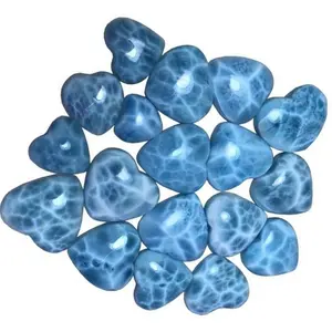 Gema Natural de forma de corazón, cabuchón Larimar, piedra preciosa azul