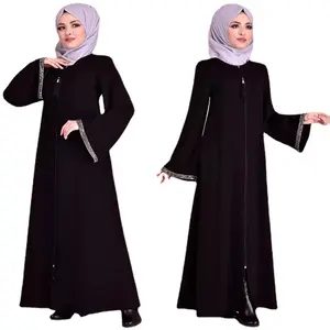 F908 Moslim Vrouw Lange Lengte Jurk Midden-Oosten Dubai Turkse Rits Up Cardigan Marokkaans Kaftan Ontwerp