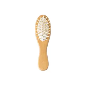 Pins Detangling Massage Hair Brush Oval Head Wood Handle Bamboo Professional Baby Wooden Paddle Brush with Metal Pin No Heads