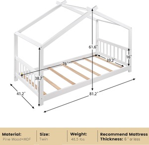 Moderno Letto in Legno Bianco per Bambini con Testiera, Comodo e di Grandi Dimensioni, per Camera da Letto e Hotel, per Ragazzi e <span class=keywords><strong>Ragazze</strong></span> - Product Image 2