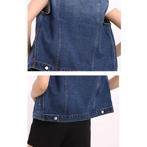 FOXA Womens Denim Vest Sleeveless Buttoned Distressed Washed Jean Jacket With <b>Chest</b> Flap Pockets Vintage Style - Product Image 6