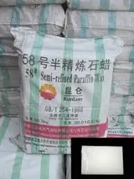 पूरे चीन parafin मोम/kunlun ब्रांड अर्द्ध परिष्कृत 58-60 parafina मोम