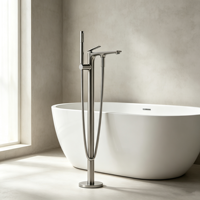 Robinet de baignoire en laiton apparent, cartouche céramique unique, finition chrome poli, effet pluie, 2 fonctions, mitigeur de bain sur pied pour villa